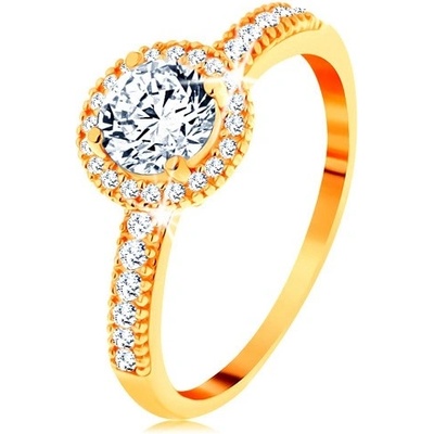 Šperky Eshop Prsten ze žlutého zlata zirkon čiré barvy lemovaný drobnými zirkonky S3GG155.43