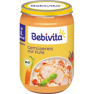 Bebevita Био пюре Bebivita - Зеленчуци с ориз и пуешко месо, 220 g (15609)