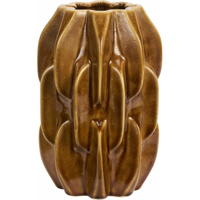 MADAM STOLTZ Keramická váza Warm Yellow 28,5 cm, hnědá barva, keramika