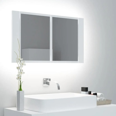 vidaXL Шкаф с LED огледало за баня, бял, 80x12x45 см, акрил (804964)