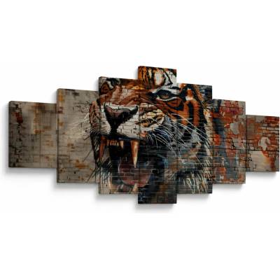 Obraz - Tiger z tehál, sedemdielne 210x100 cm