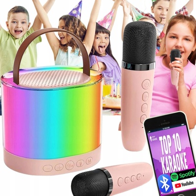 KARAOKE SADA 2 BEZDRÁTOVÉ MIKROFONY PŘENOSNÝ BLUETOOTH REPRODUKTOR LED