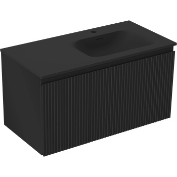 Mexen Rivel баня шкаф 90 см с мивка Vela дясна, 1S, 1D, релефен, черен мат - 91A23-09047-3-BBFF71-W23P71 (91A23-09047-3-BBFF71-W23P71)