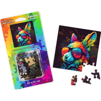 WoodMix Puzzles Дървен пъзел WoodMix, Животни, 40 части - Готин заек (WM-P40-0045)