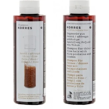 KORRES Шампоан за тънка / фина коса с оризови протеини и липа 1+1 , Korres Shampoo For Thin/Fine Hair With Rice Proteins And Linden 250 + 250ml