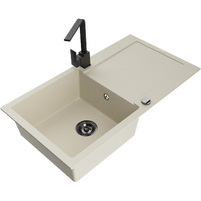 Mexen Leo гранитна мивка с 1 отделение и отцедник и кухненски смесител Rita, бежов - 6501-69-670300-70 (6501-69-670300-70)