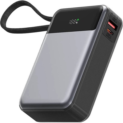 Външна батерия с вграден USB-C кабел, USB-C и USB-A портове и технология за бързо зареждане - Acefast M21 Power Bank PD 65W 20000 mAh with Built-in USB-C Cable (черен) (M21-20000)