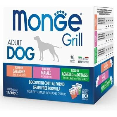 Monge Grill Dog Adult Multipack losos věpř jehně 12 x 100 g