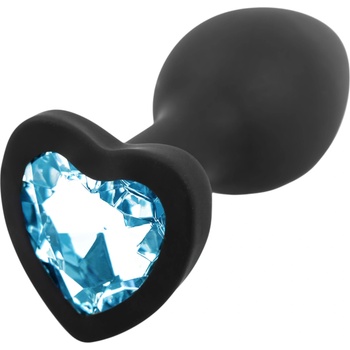Image 1 of Sunfo - силиконово анално плъг със сърцевиден син камък (черно)
