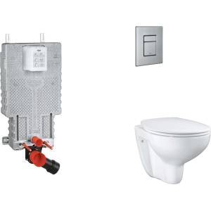 GROHE Uniset - Комплект от предстена инсталация, тоалетна чиния, седалка SoftClose и бутон Skate Cosmopolitan, матирана неръждаема стомана SANI15BB2103 (SANI15BB2103)