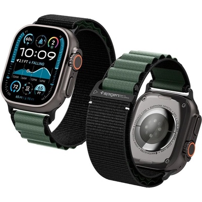 Spigen Текстилна каишка за Apple Watch 42мм, 44мм, 45мм, 46мм, Ultra, Ultra 2, Ultra 3 49мм - Spigen Fabric Band (hook) (черен-зелен) (AMP10223)