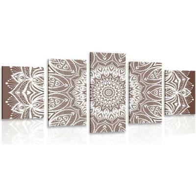 5-dílný obraz Mandala harmonie na hnědém pozadí - 150x75