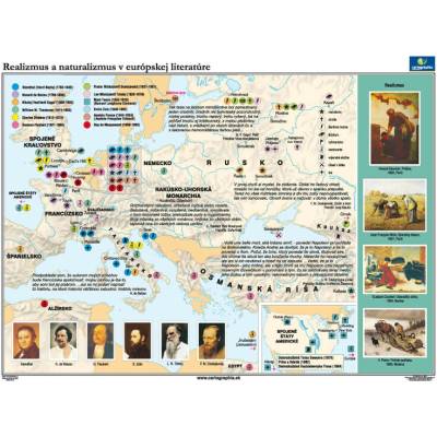 Cartographia Realizmus a naturalizmus v európskej literatúre - mapa (160x120 cm), nástenná, fóliovaná, lištovaná