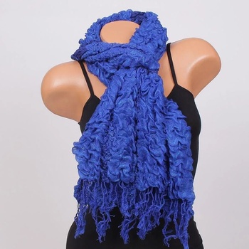 Image 1 of Дамски моден шал в синьо с ламе и ресни