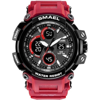Curren Спортен мъжки часовник Smael Strong, Хронограф, LED Подсветка, Двойно време, Червен/Черен (SMAEL-1708-RED-BLACK)