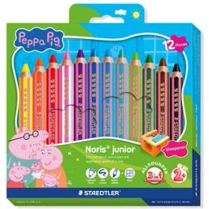 STAEDTLER Комплект цветни моливи, шестоъгълни, джъмбо, STAEDTLER Noris junior 140", прасето Пепа, 12 цвята (140 C12 L1)