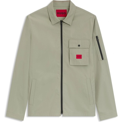 Hugo Риза с дълъг ръкав Hugo Mens HUGO Emmond Cotton Long Sleeve Zip Overshirt - Contemporary Design with Logo Detail - Light Green 337