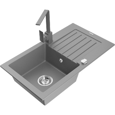 Mexen Pablo гранитна кухненска мивка с една камера и отцедник и кухненски смесител Rita, сив - 6510-71-670300-71 (6510-71-670300-71)