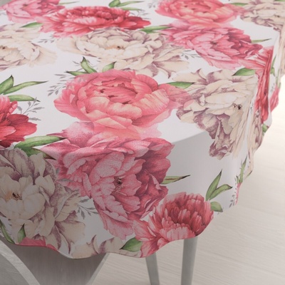 Biante bavlna oválný ubrus Sandra SA-746 Velké růžovo-béžové pivoňky na bílém 100x140 cm