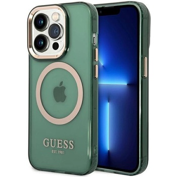 GUESS Кейс Guess GUHMP14LHTCMA за iPhone 14 Pro 6.1"", зелен / каки, твърд, Gold Outline Translucent MagSafe (GUE002916-0)