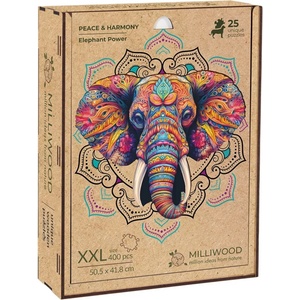Milliwood Дървен пъзел Milliwood, Peace and Harmony, 400 части - Слон (XXL-PowerElephant-5062) - bright-toys