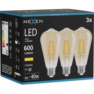 Mexen Vintis 3x LED filament крушка E27, ST64, 6W, Топло - 2700K, 600 lm, кехлибар - L152-E27-0627-50x03 (L152-E27-0627-50x03)