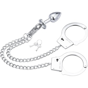 LateToBed - BDSM белезници с анален плъг - сребрист