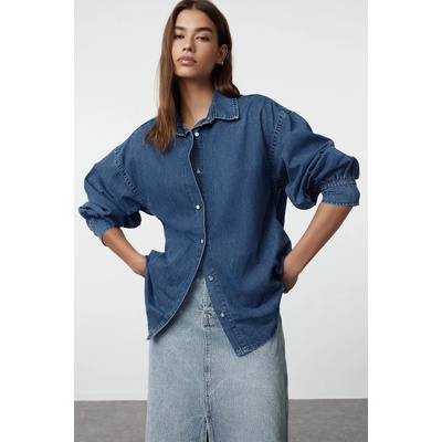 Trendyol Námornícka modrá oversize d rifľová košeľa modrá