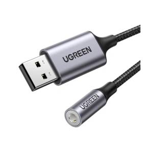 UGREEN Кабел usb 2.0 usb-a към аудио 3, 5 мм жак m/f, 0, 25 м, черен 30757 (30757)
