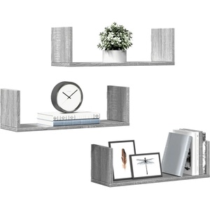 vidaXL Стенни рафтове, 3 бр, сив сонома, 58x18x18 см, инженерно дърво (853286)