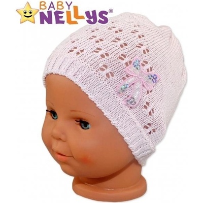 Baby Nellys Háčkovaná čepička Mašle s flitry sv. růžová
