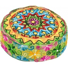 Sanu Babu Meditační polštář ručně vyšívaný Kashmir Floral Design kulatý 40x12 (6L)