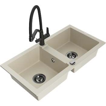 Mexen Mario гранитна мивка с 2 отделения и кухненски смесител Duo, бежов - 6504-69-671701-70-B (6504-69-671701-70-B)
