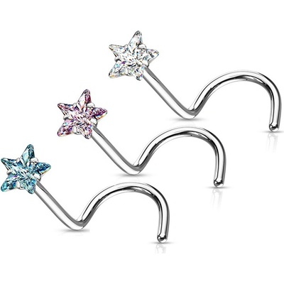 Šperky4U zahnutý piercing do nosu hvězdička čirý zirkon N0138C