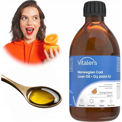 Vitaler's Omega-3 nórsky olej z treščej pečene s príchuťou pomaranča 1200 mg 250 ml
