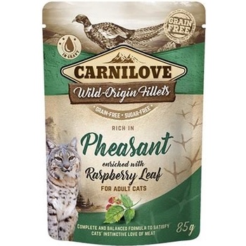 Carnilove cat pouch rich in Pheasant enriched with Raspberry Leaves Bažant s malinovým listím 85 g