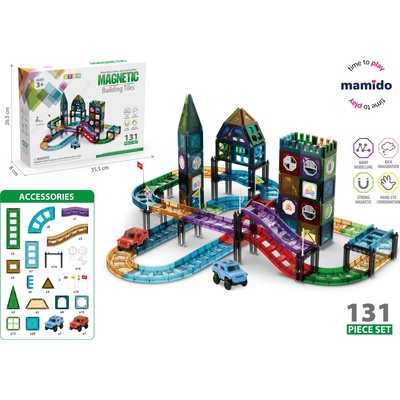 Mamido Magnetická stavebnica 131 ks Závodná dráha s autíčkami Castle Track