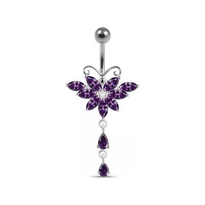 Šperky4U stříbrný piercing do pupíku motýlek BP01295-A
