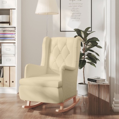vidaXL Houpací křeslo s nohami z kaučukovníkového dřeva textil 329406 krémová