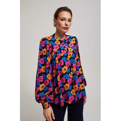 Floral shirt čierna modrá oranžová svetlomodrá fuchsiová