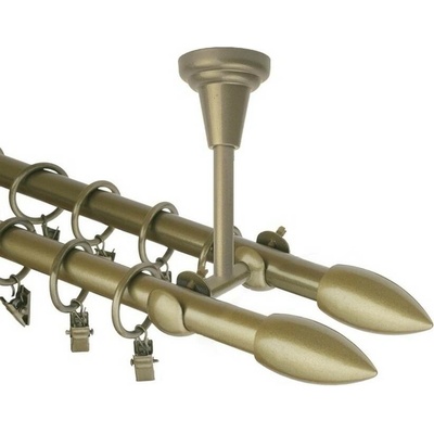OK-GarnýžeCZ Garnýž kovová dvouřadá 16mm Špice double zlatá antik 210 cm do stropu / kroužky s žabkou