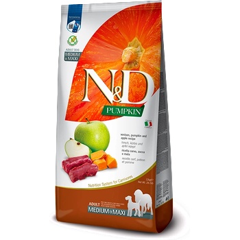 N&D N&D Pumpkin Venison & Apple Adult Medium & Maxi - суха храна без зърнени култури за кучета над 1 година от средни и едри породи, с еленско, тиква и ябълка 12kg