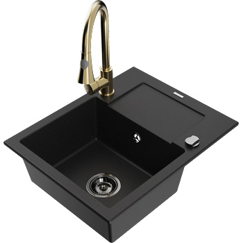 Mexen Enzo гранитна мивка с 1 отделение с отцеждач и кухненски смесител Elia, черен - 6506-77-670101-50-B (6506-77-670101-50-B)