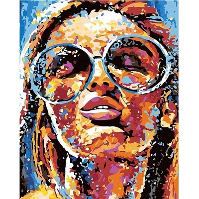ZUTY Malování podle čísel ŽENA V BARVÁCH A KULATÉ BRÝLE 80 x 100 cm