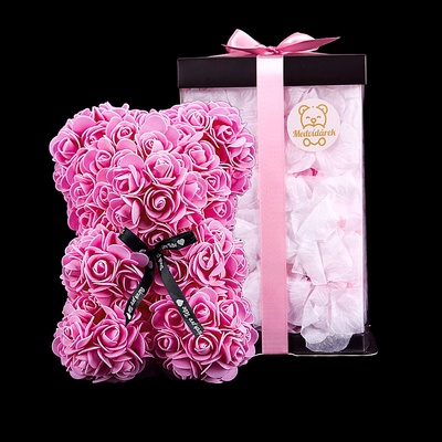 Medvídárek Romantic medvídek z růží 25cm dárkově balený - růžový zasypaný bílými lístky