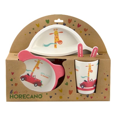 Horecano kids-Детски сервиз за хранене 5 части с кръгла чиния "ЖИРАФ НА ПЪТЕШЕСТВИЕ" (009-3) (0107115)