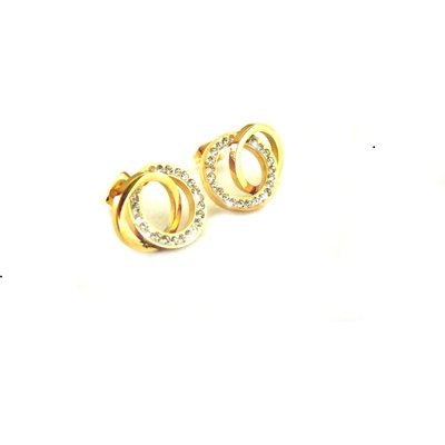Steel Jewelry náušnice propojené kroužky gold s krystalky z chirurgické oceli NS140306