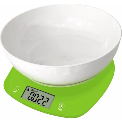 Rosberg Кухненска везна с купа Rosberg R51651Q, До 5 кг, 2 x AAA, LED екран, Зелен (5R51651QGN)