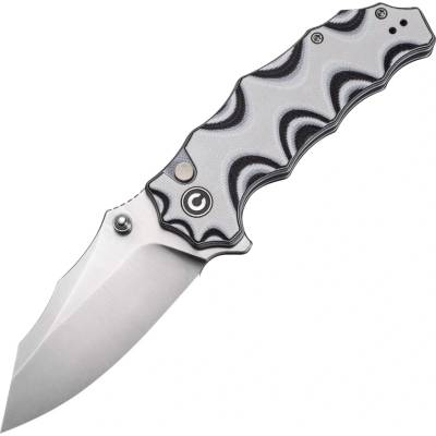 Civivi Natterjack Milled White and Black Layered G10 Handle Satin 14C28N Button Lock C24028-3