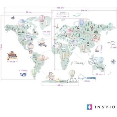 INSPIO 9189f Samolepka na zeď - Dětská cestovatelská mapa, velikost 90 x 130/130 cm